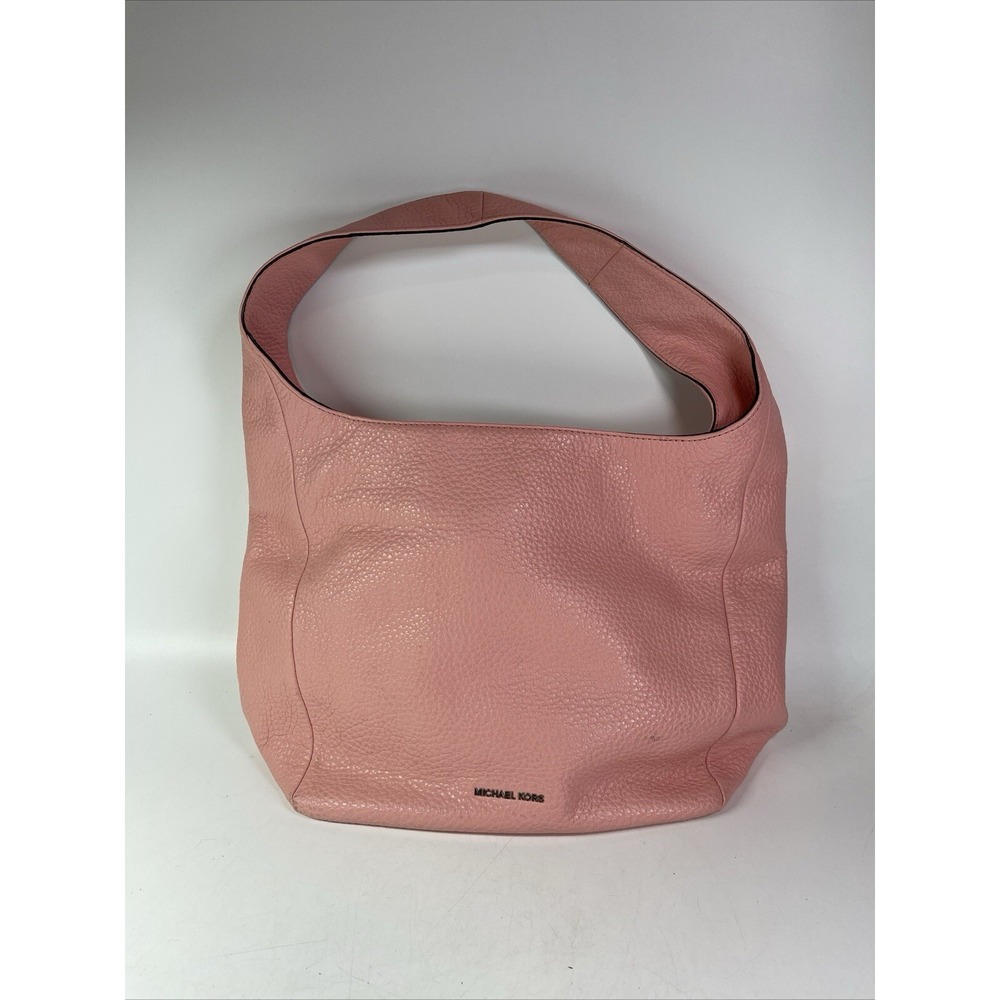 Michael Kors Lena Pink Hobo Pebble Leather Zip shoulder Large Bag Purse Tote